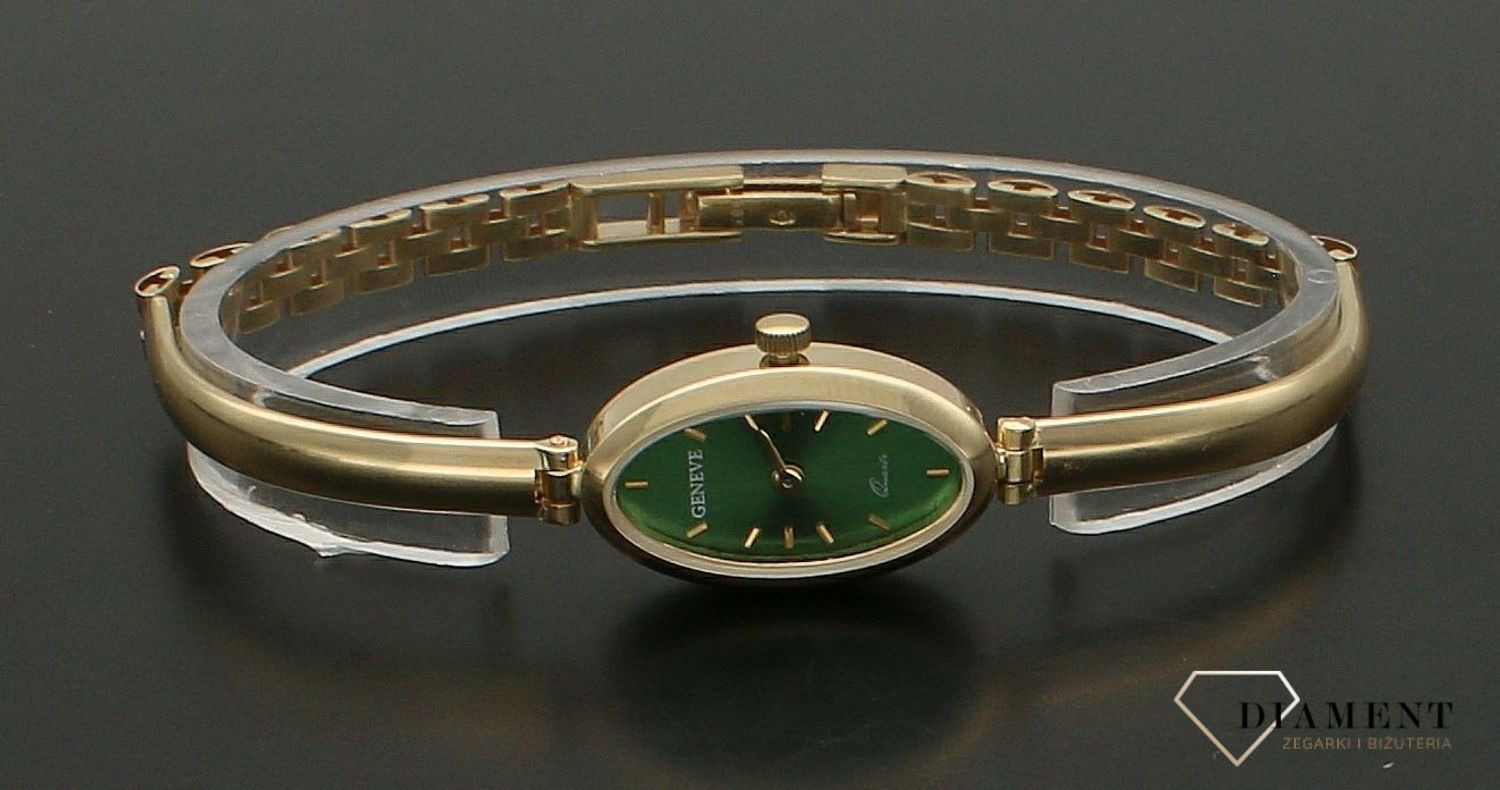 Złoty zegarek Geneve damski 585 biżuteryjna sztywna 17 gram złota ZG 177A. Złoty zegarek damski. Zegarek złoty Geneve damski. Zegarek z zieloną tarczą. Zegarek damski złoty idealny na prezent (4).jpg